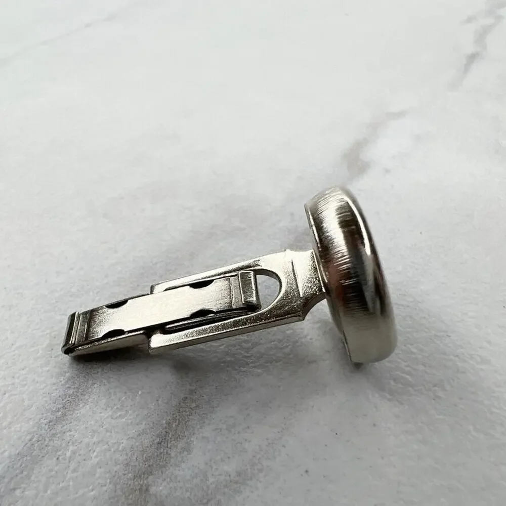 Vintage Silver Tone and Black Round Single Cufflink